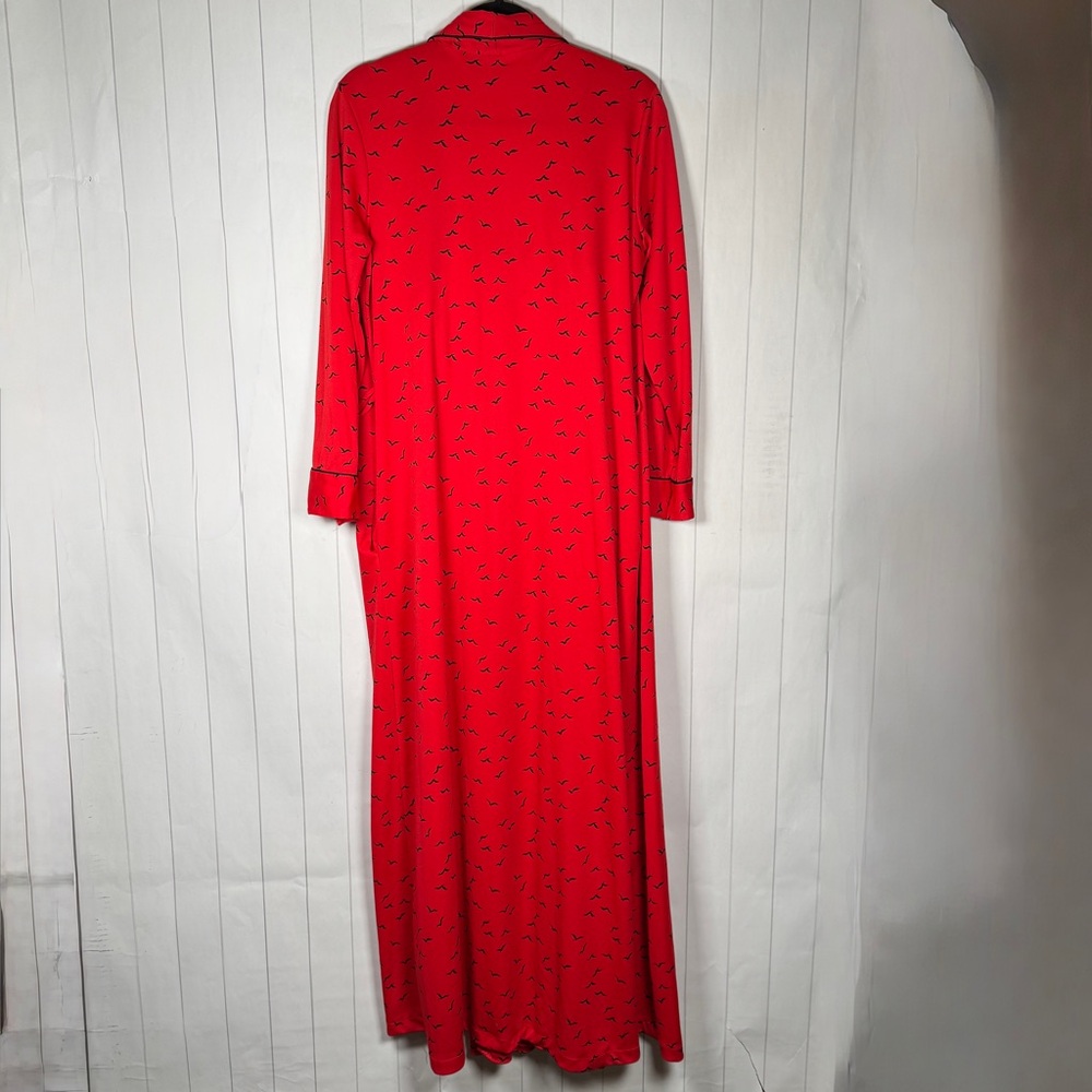 Vintage Daffodil Retro Robe & Slip Dress Red Flying Seagulls Print Whimsigoth M - Picture 6 of 12